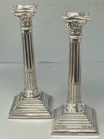 Load image into Gallery viewer, Silver Corinthian Column Candlesticks
