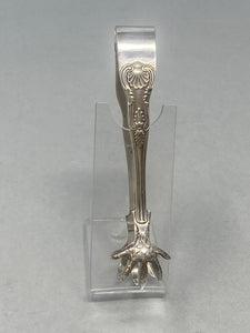 Pair of Antique Silver Plated Kings Pattern Claw Tongs