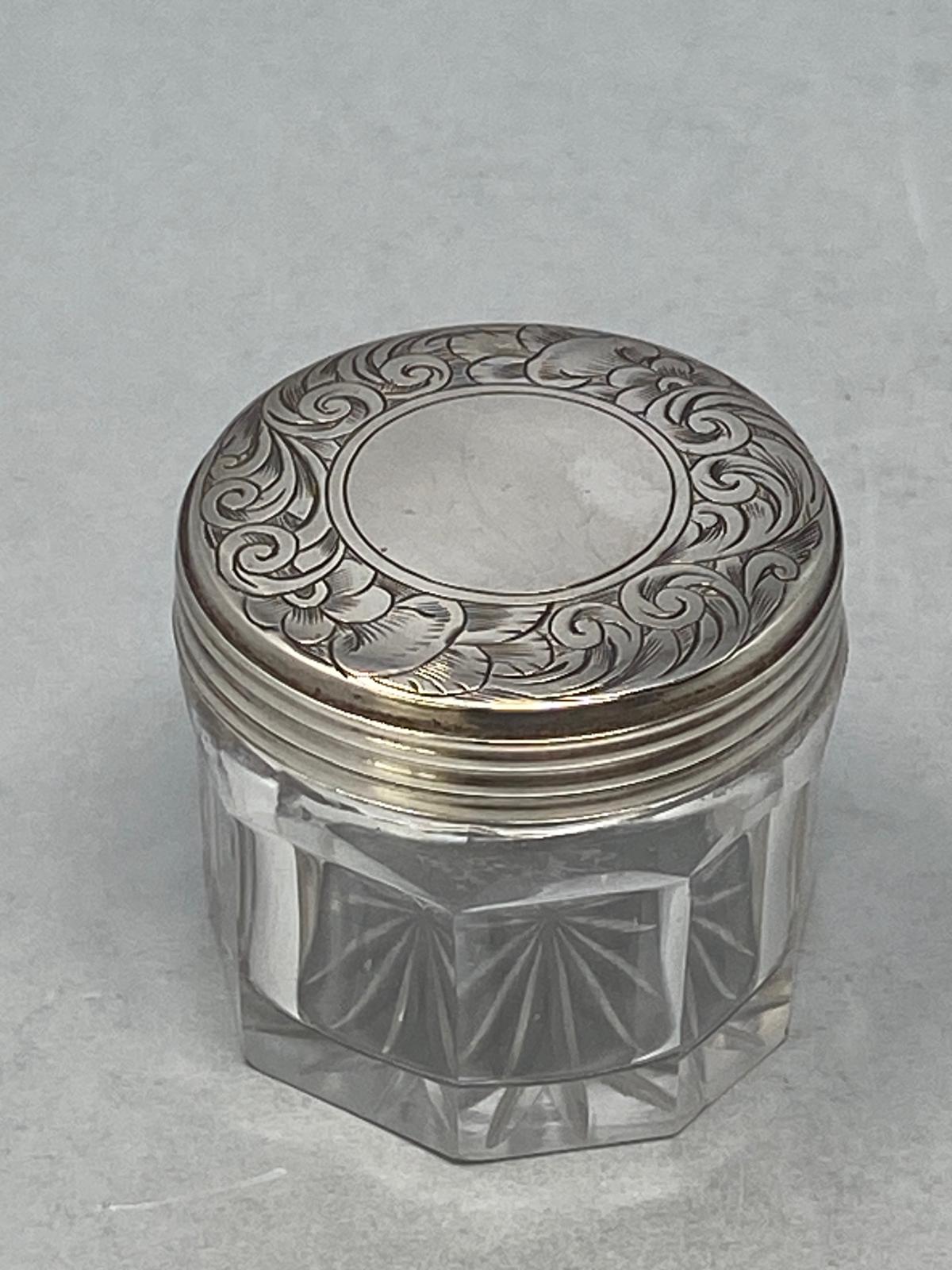 Antique Victorian Sterling Silver Hand Engraved Dresser Jar