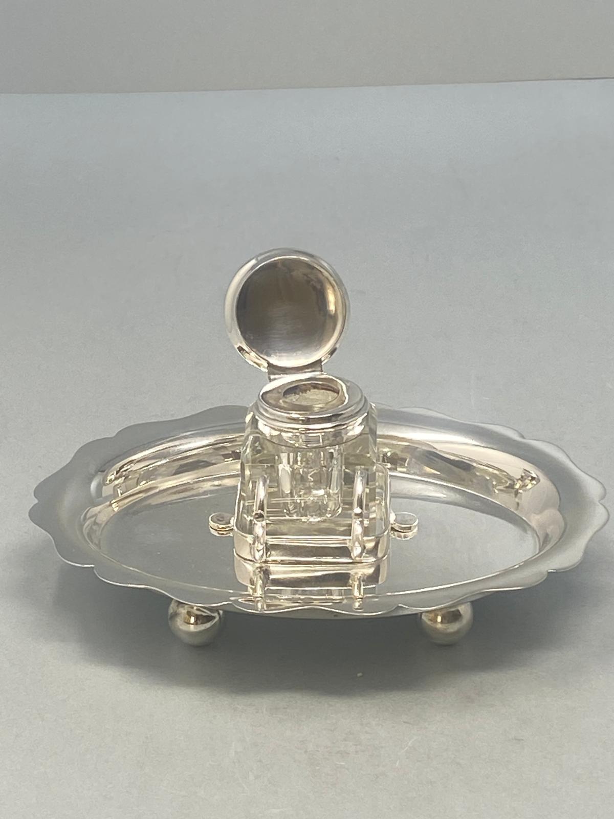 Antique Silver Plated Single Bottle Inkwell