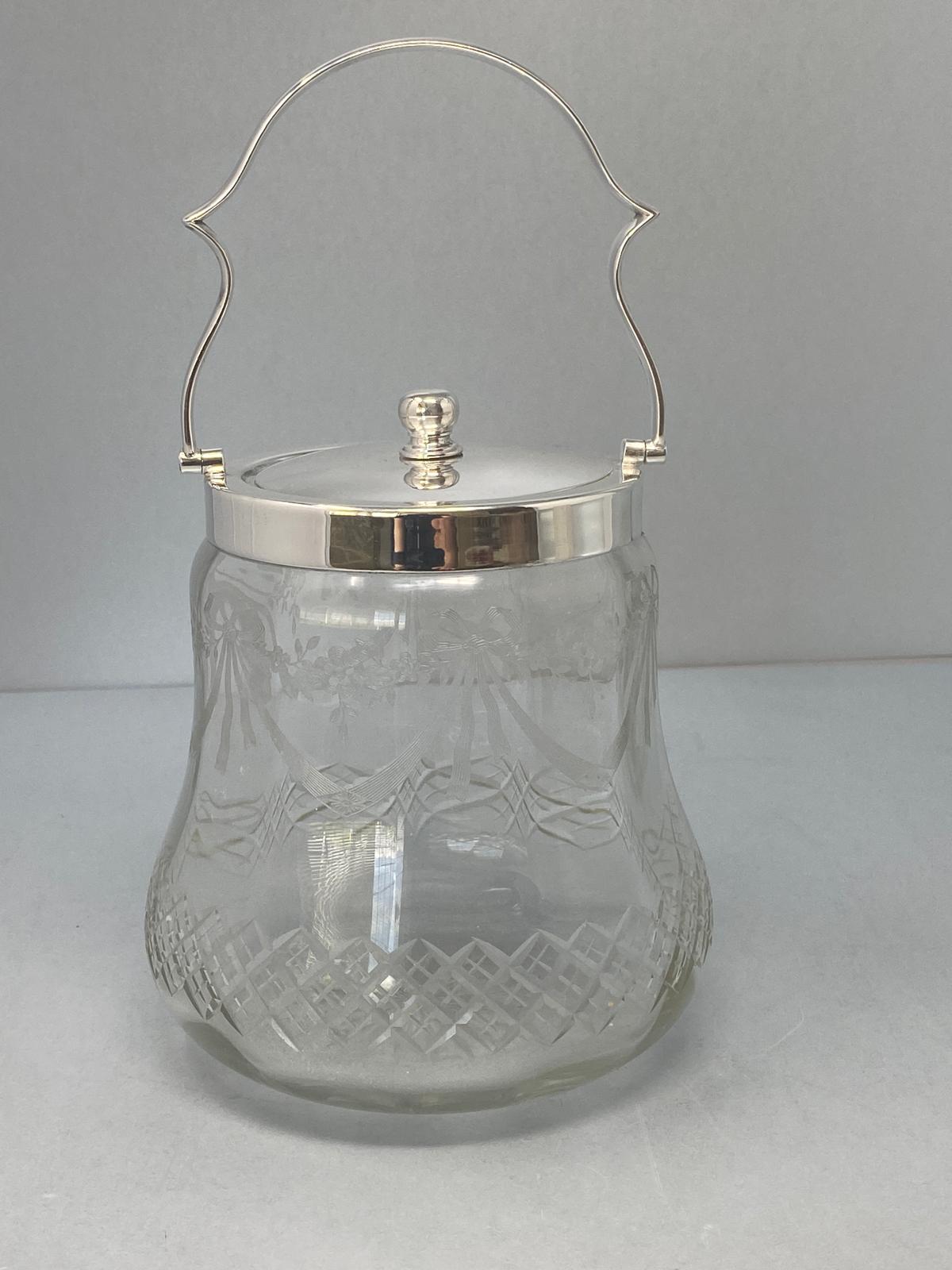 Victorian Silver Plated and Glass Barrel with Cut & Etched Glass