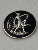 Load image into Gallery viewer, Sterling Silver and Black Onyx Goddess Diana The Huntress Brooch Art Nouveau Style
