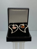 Load image into Gallery viewer, Sterlin Silver and Amber Heart Shaped Earrings
