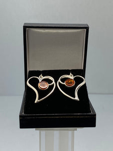 Sterlin Silver and Amber Heart Shaped Earrings