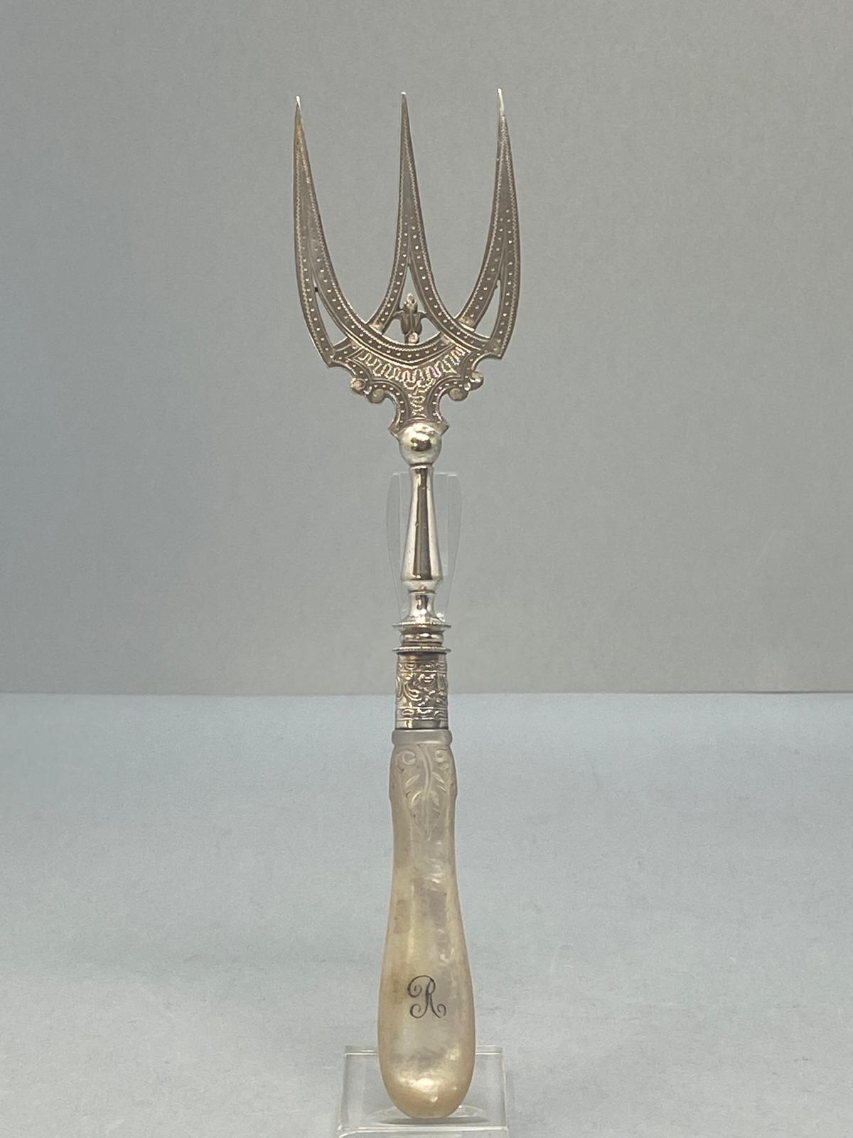 Antique Victorian Silver Plate & Mother Of Pearl Serving Fork