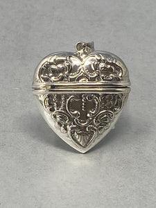 Sterling Silver Embossed Heart Shaped Large Pendant