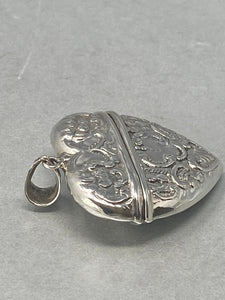 Sterling Silver Embossed Heart Shaped Large Pendant