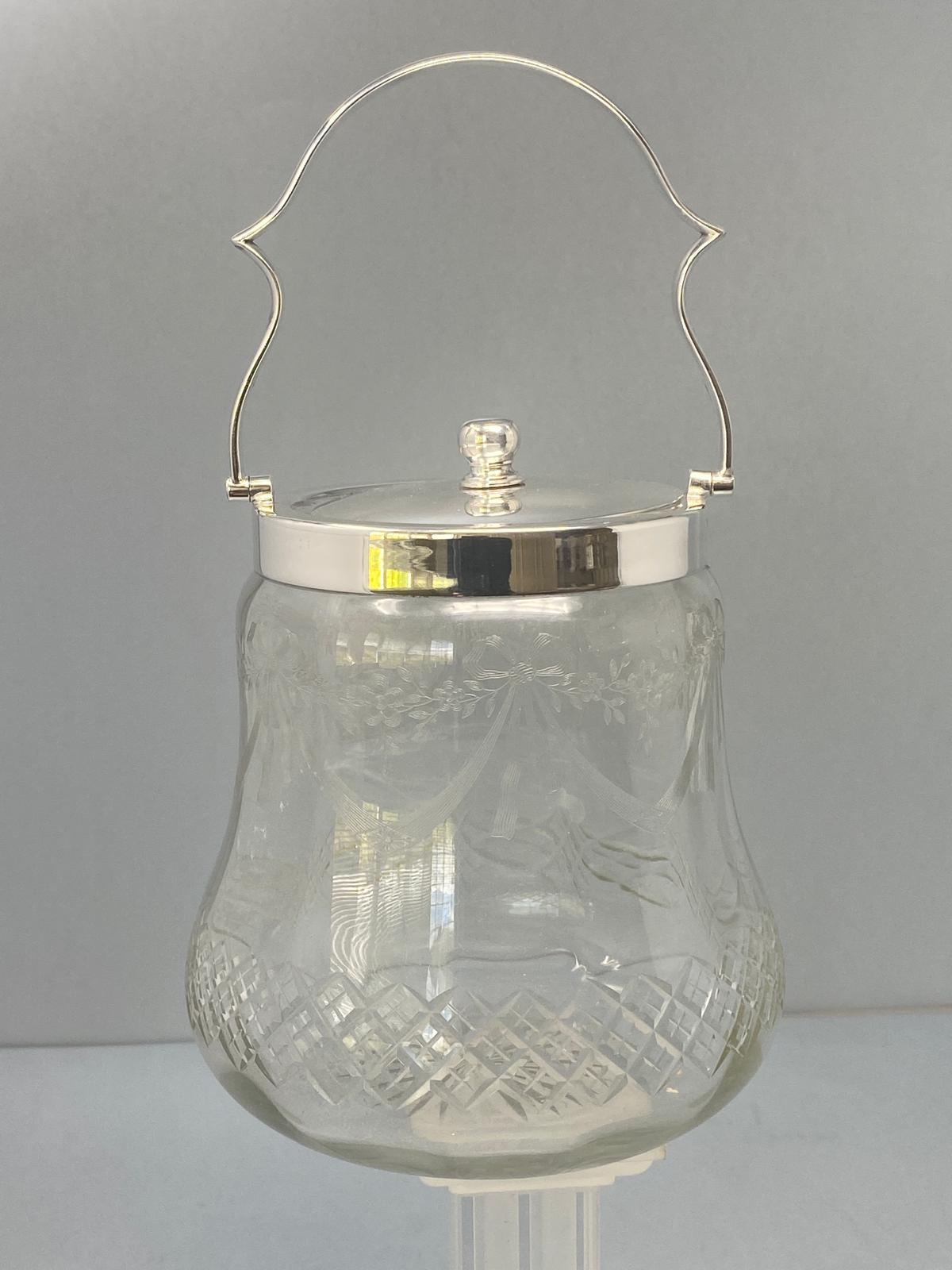 Victorian Silver Plated and Glass Barrel with Cut & Etched Glass