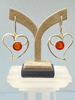 Load image into Gallery viewer, Sterlin Silver and Amber Heart Shaped Earrings

