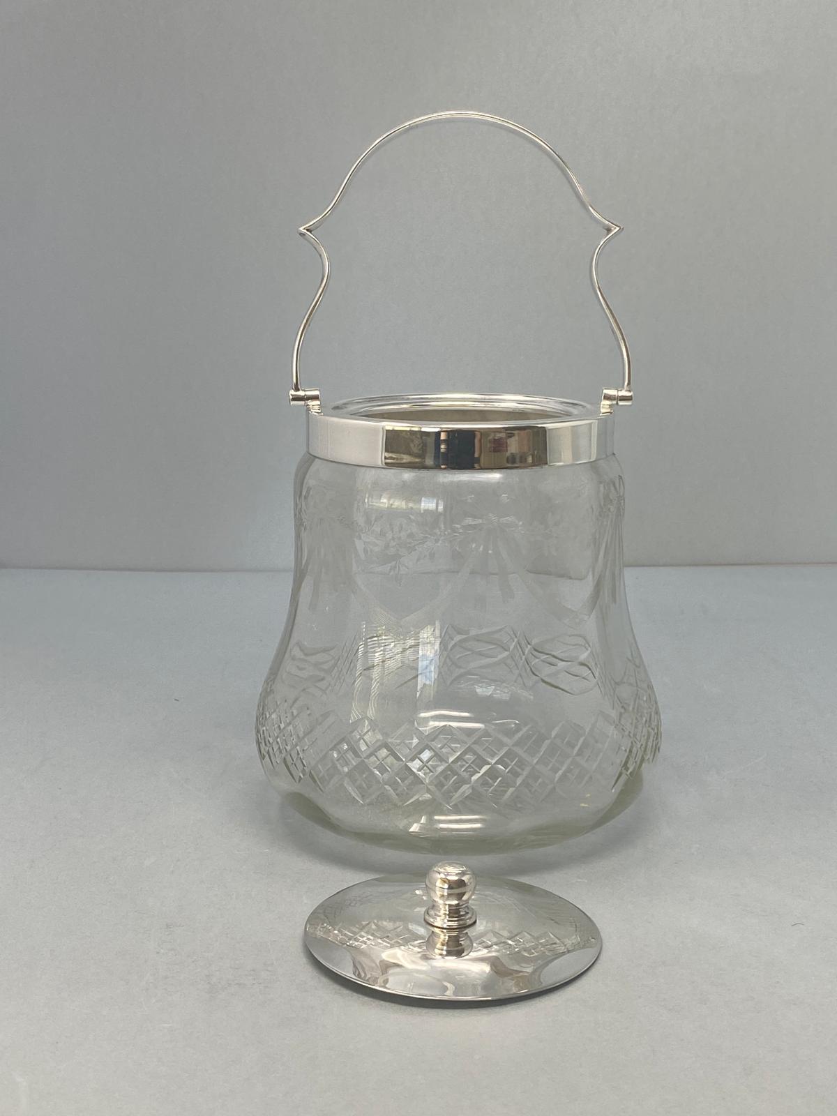 Victorian Silver Plated and Glass Barrel with Cut & Etched Glass