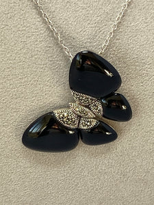 Silver, Black Onyx and Marcasite Butterfly Necklace