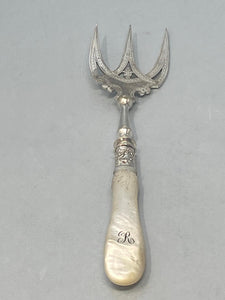 Antique Victorian Silver Plate & Mother Of Pearl Serving Fork