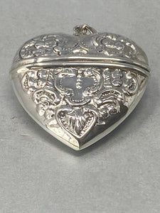 Sterling Silver Embossed Heart Shaped Large Pendant