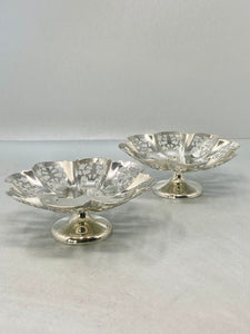 Pair of Antique Sterling Silver Shaped Dishes with Pierced Decoration made by E Viners