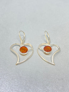 Sterlin Silver and Amber Heart Shaped Earrings