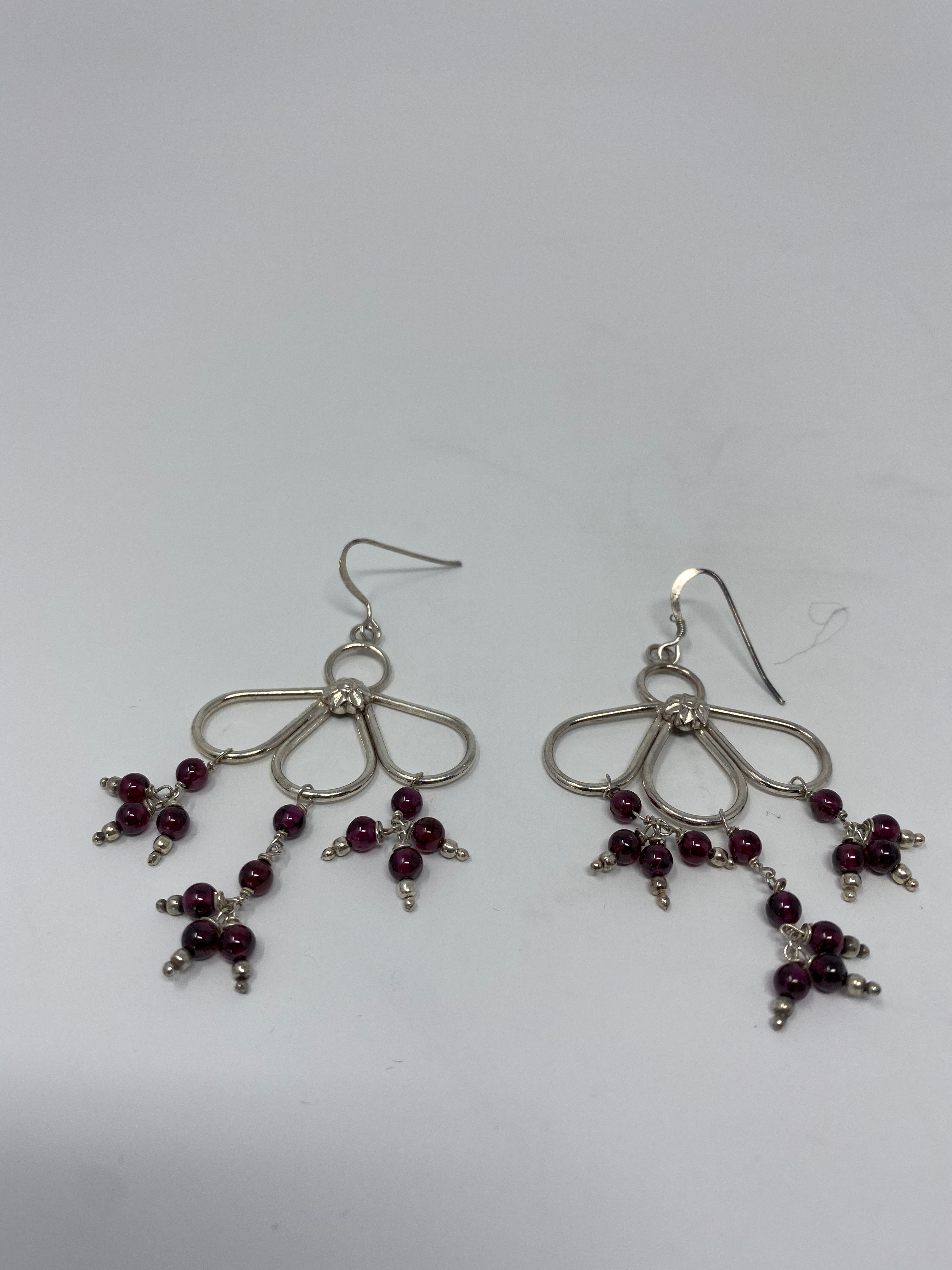 Silver and Garnet Cluster Earrings