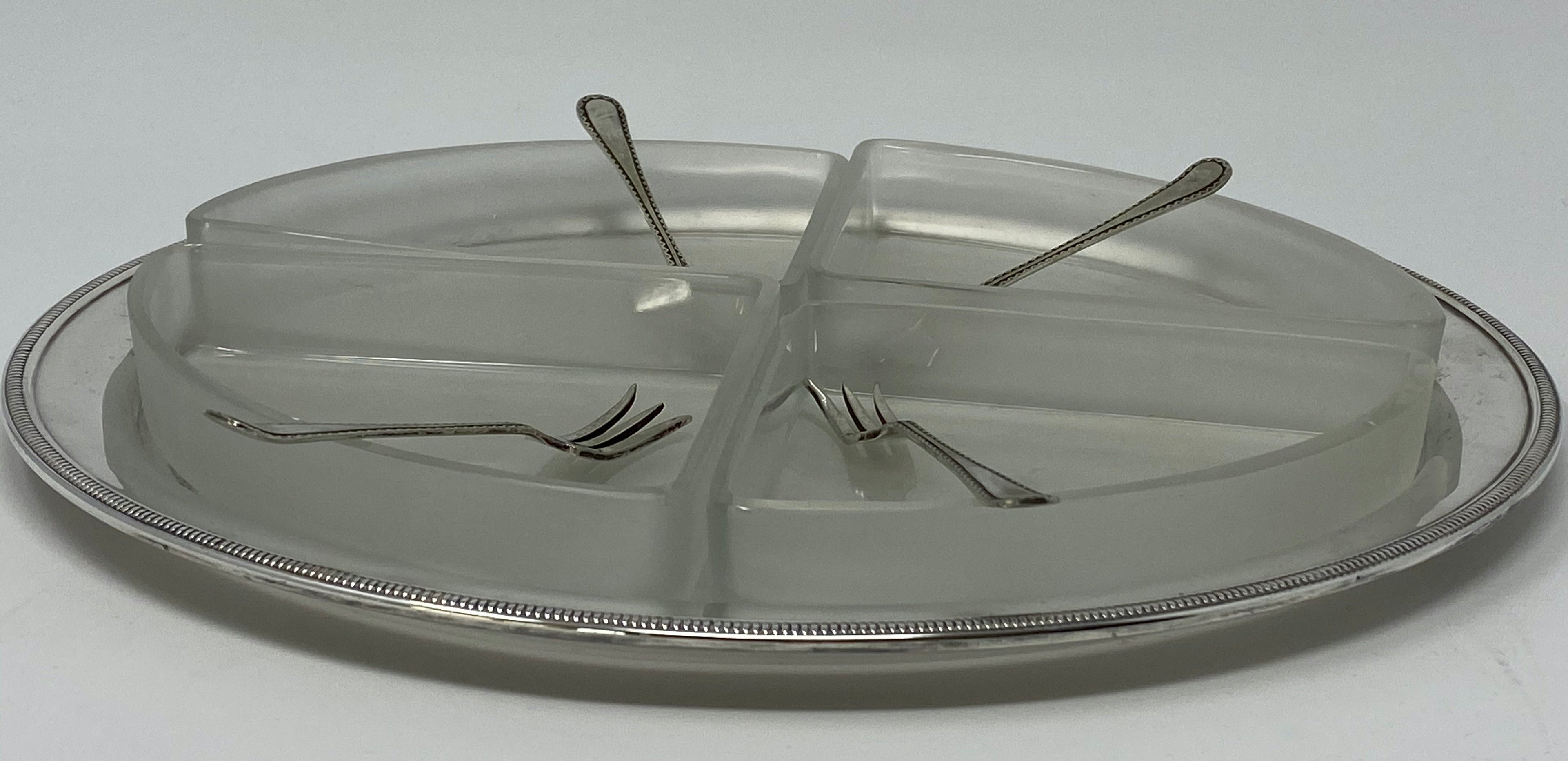 Silver Plated Four Section Dish with Forks