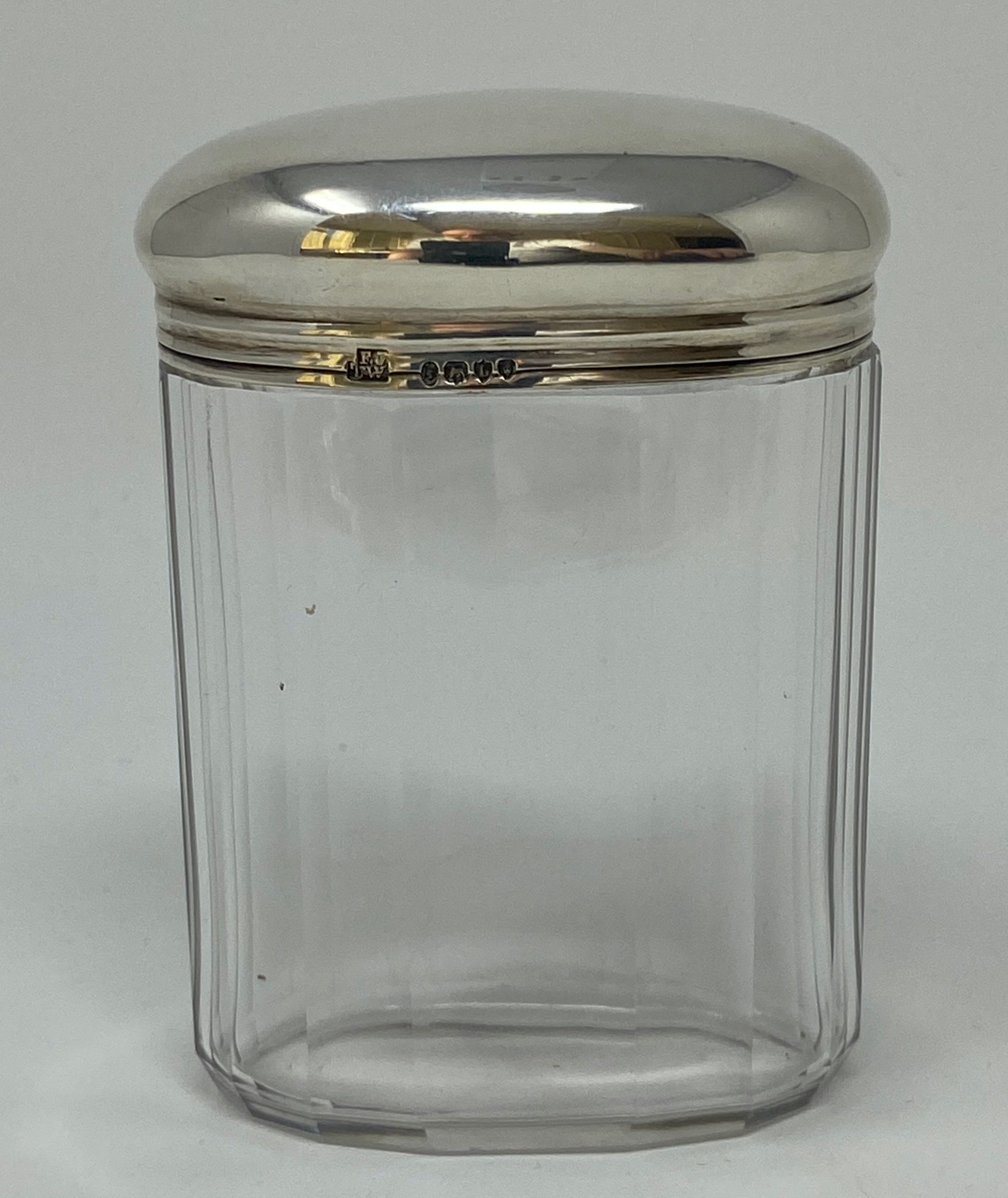 Silver and Glass Oval Dresser Jar