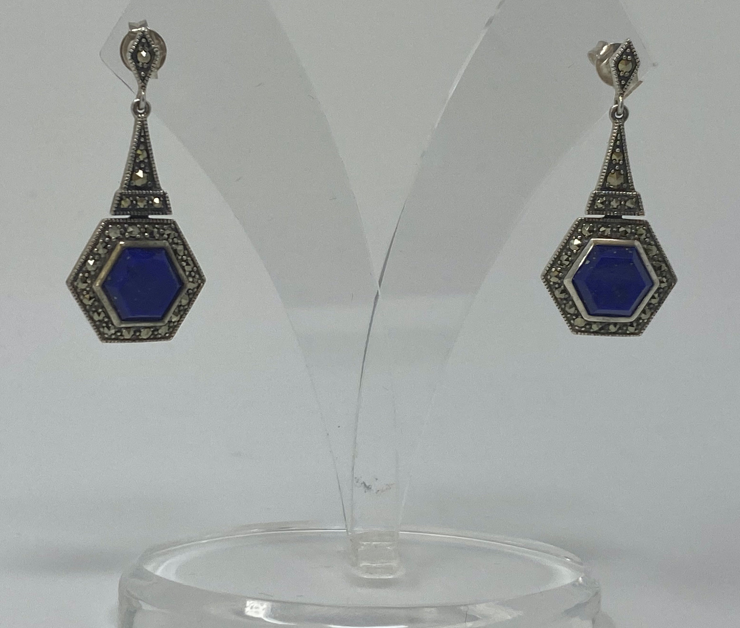 Silver, Lapis Lazuli and Marcasite Earrings