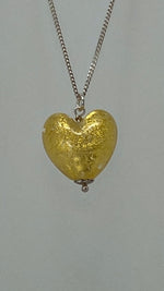 Load image into Gallery viewer, Gold Murano Glass Heart on Silver Chain
