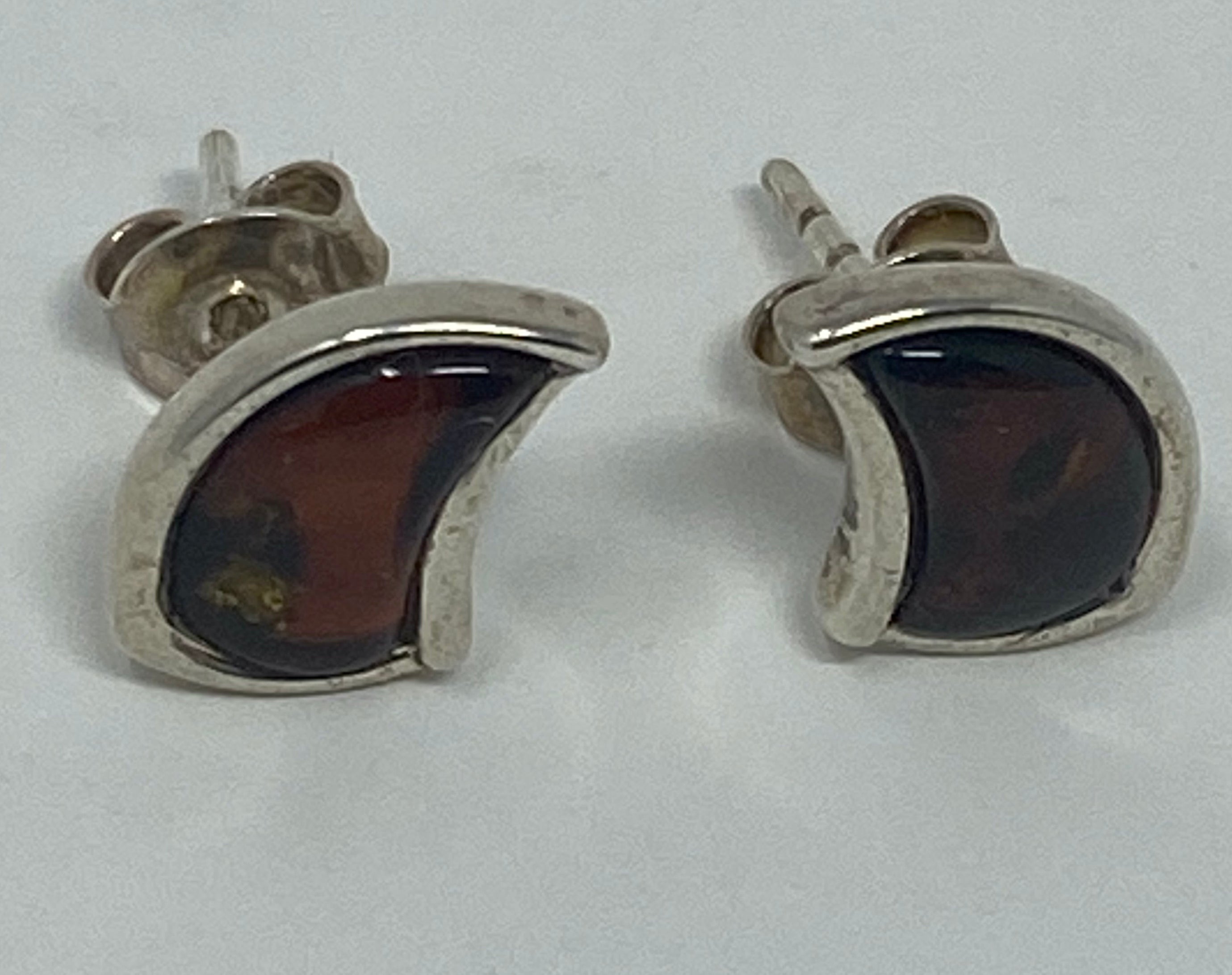 Silver and Amber Stud Earrings