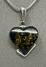 Load image into Gallery viewer, Green Amber Heart Pendant on silver chain
