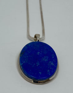 Silver and Large Lapis Pendant on Snake Chain
