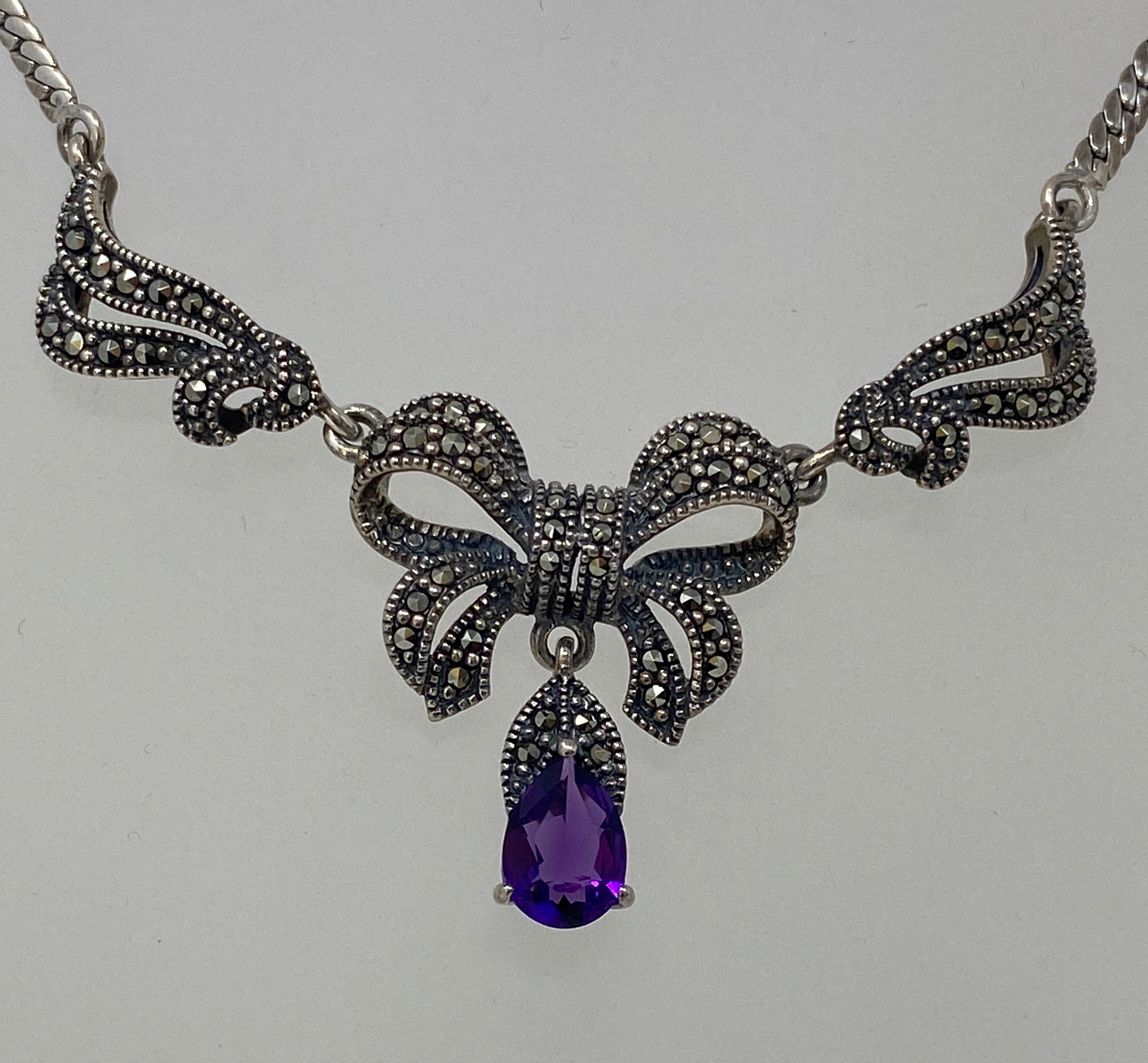 Silver, Amethyst and Marcasite Necklace