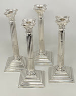Load image into Gallery viewer, Set of 4 Silver Plated Corinthian Column Candlesticks
