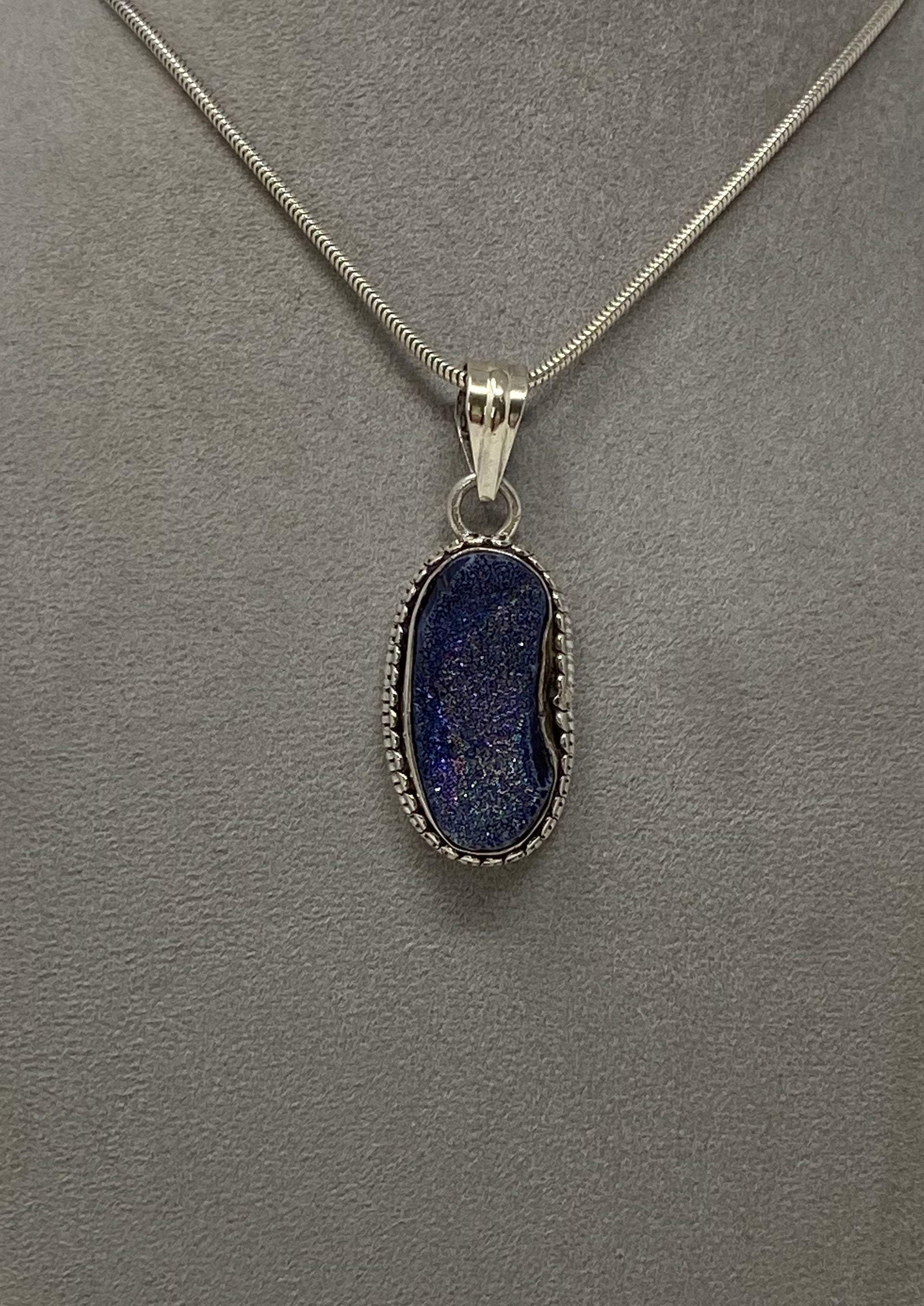 Druzy Stone Pendant on Silver Snake Chain