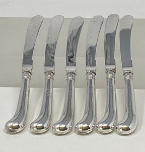 Set of Six Silver Pistol Handle Tea Knives