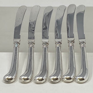 Set of Six Silver Pistol Handle Tea Knives