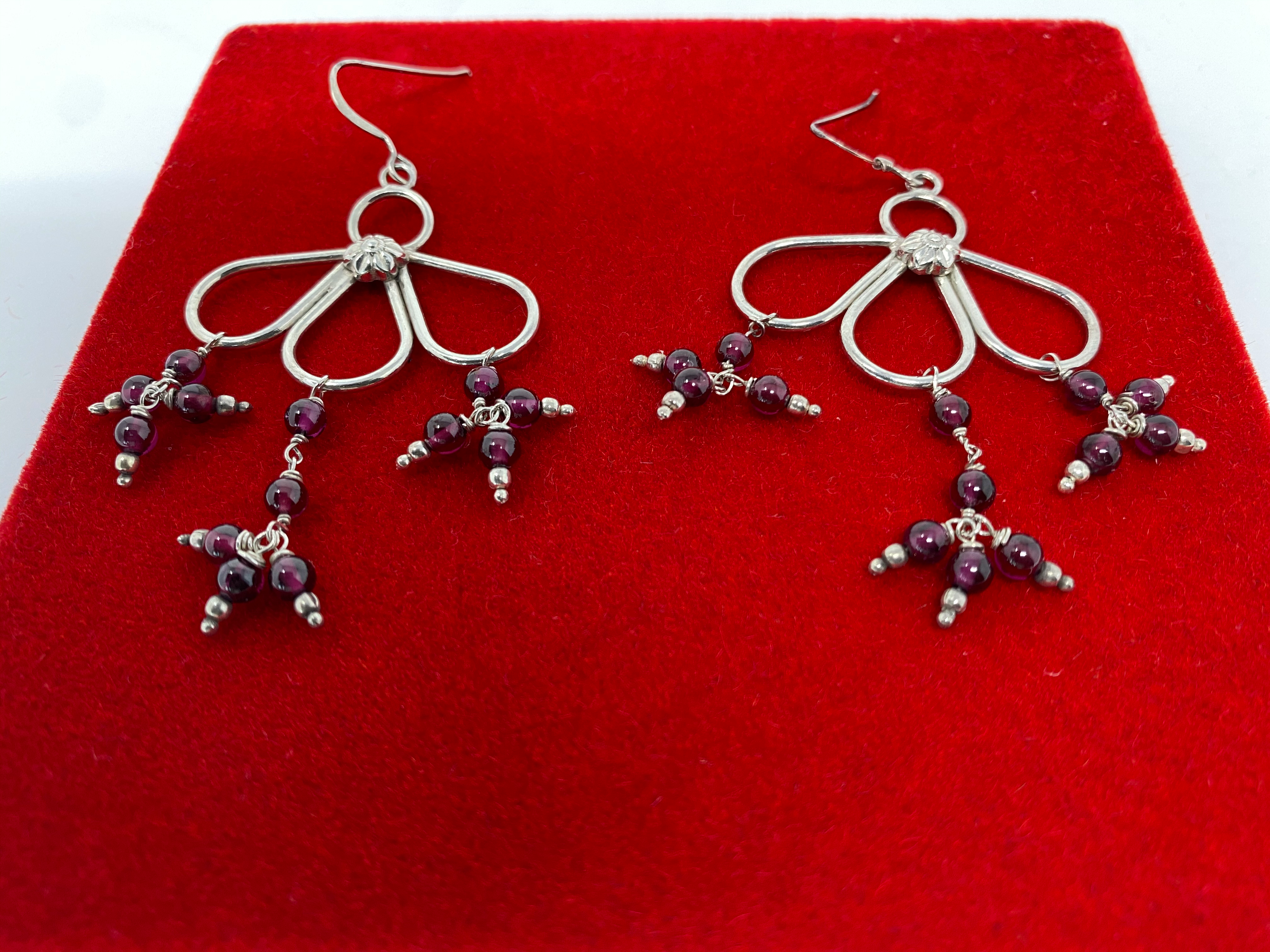 Silver and Garnet Cluster Earrings